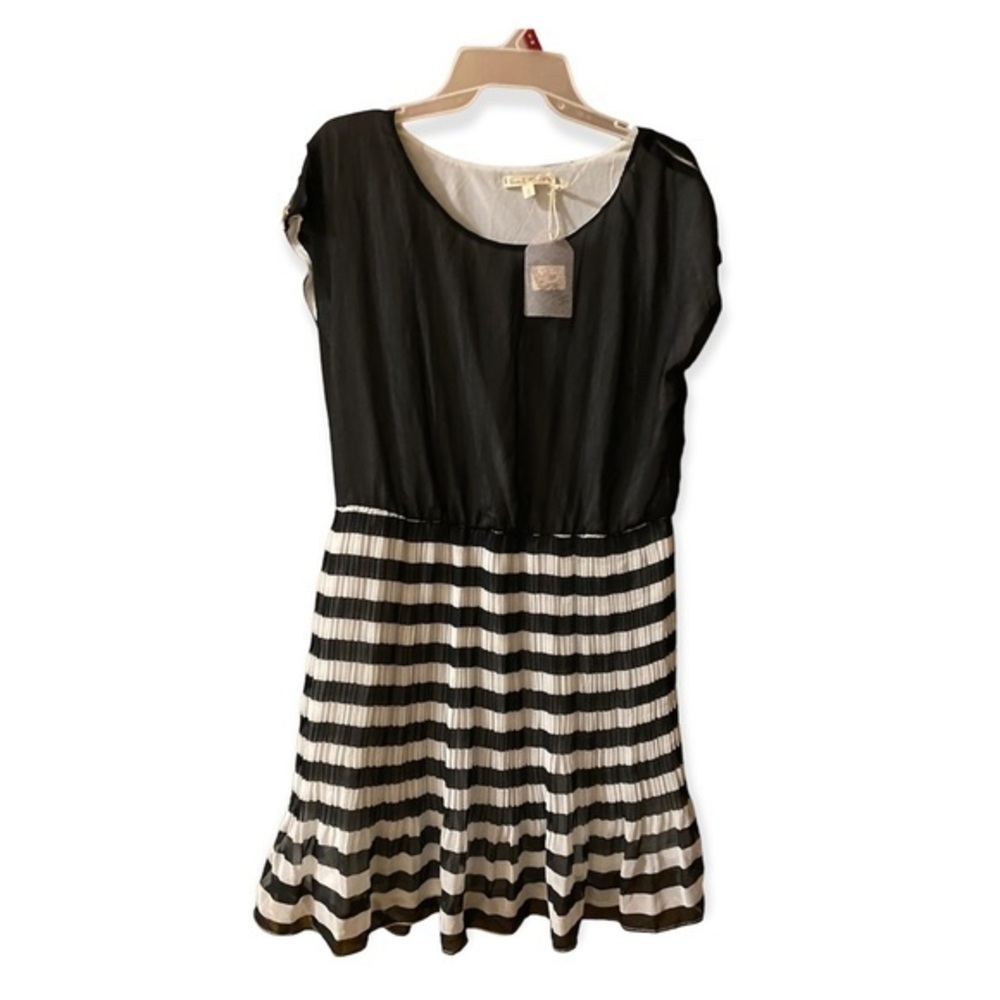 Hem & Thread Dress Women’s Large L Black Stripe Pleat New